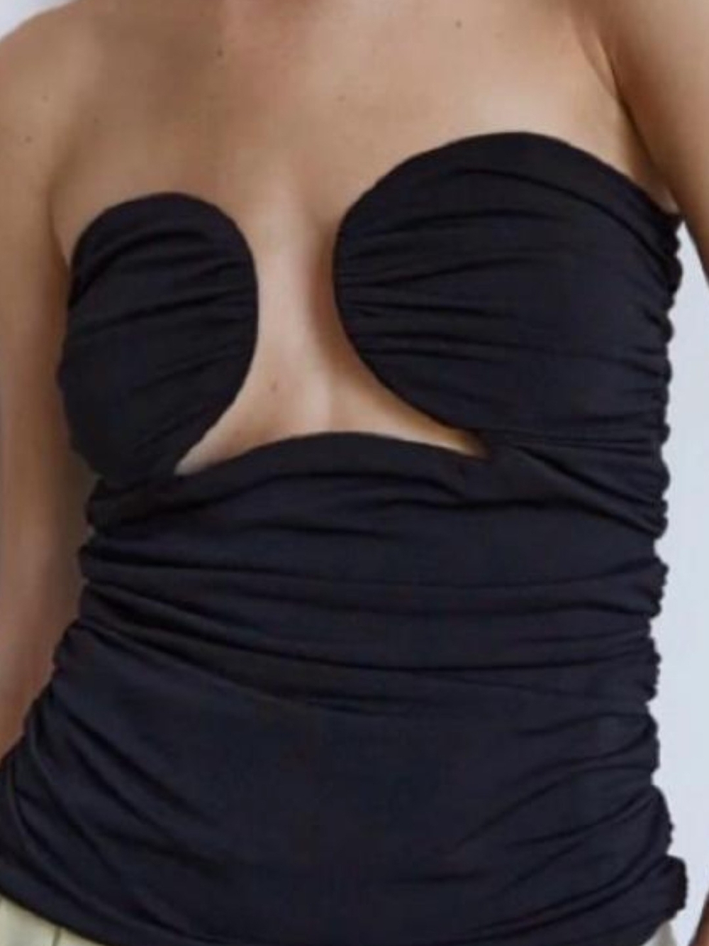 JLUXLABEL Black Strapless Ruched Cutout Bandeau Top